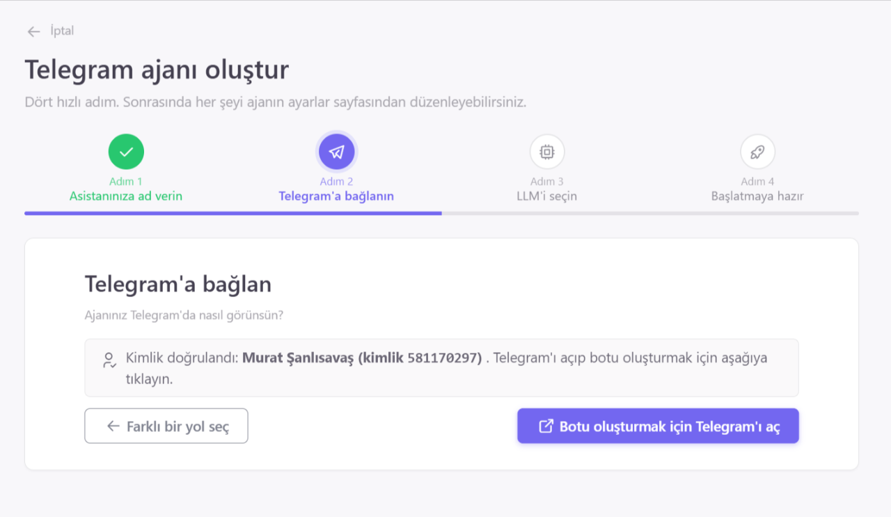 Telegram identity confirmation