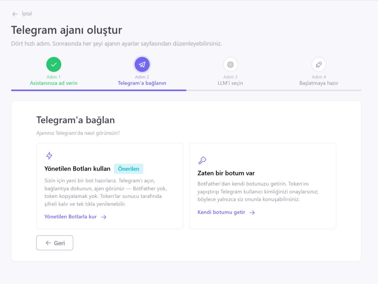 Connect to Telegram — method choice